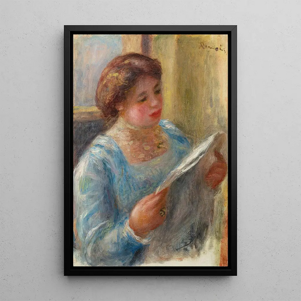 Young woman reading - Pierre-Auguste Renoir — framed artwork on a wall