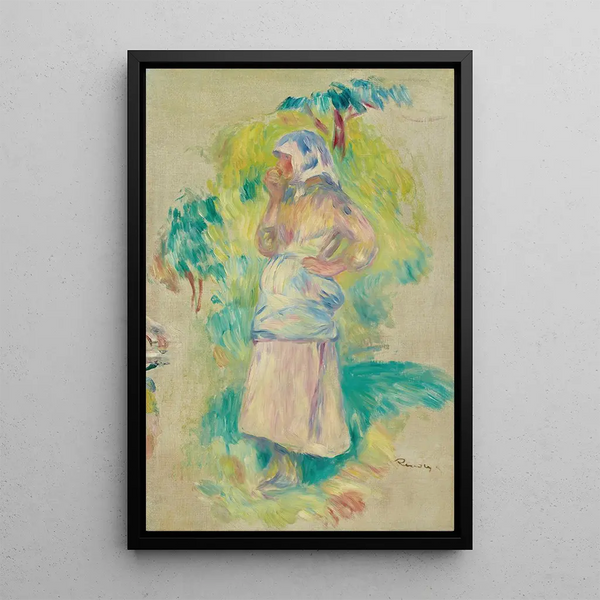 Young peasant girl eating an apple Gabrielle Dufour - Pierre-Auguste Renoir — framed artwork on a wall