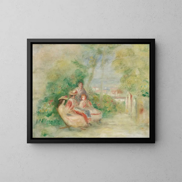 Young women in a garden - Pierre-Auguste Renoir — framed artwork on a wall