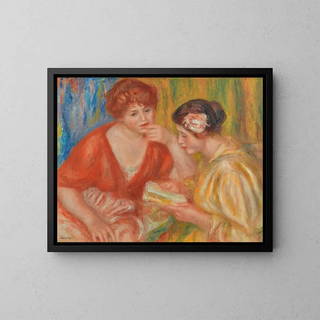 La Lecture. Deux femmes aux corsages rouge et rose - Pierre-Auguste Renoir — framed artwork on a wall