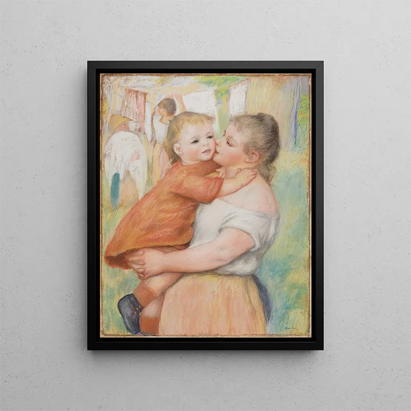 La blanchisseuse et son enfant Aline et Pierre - Pierre-Auguste Renoir — framed artwork on a wall
