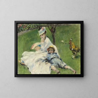 Madame Monet and her son - Pierre-Auguste Renoir — framed artwork on a wall