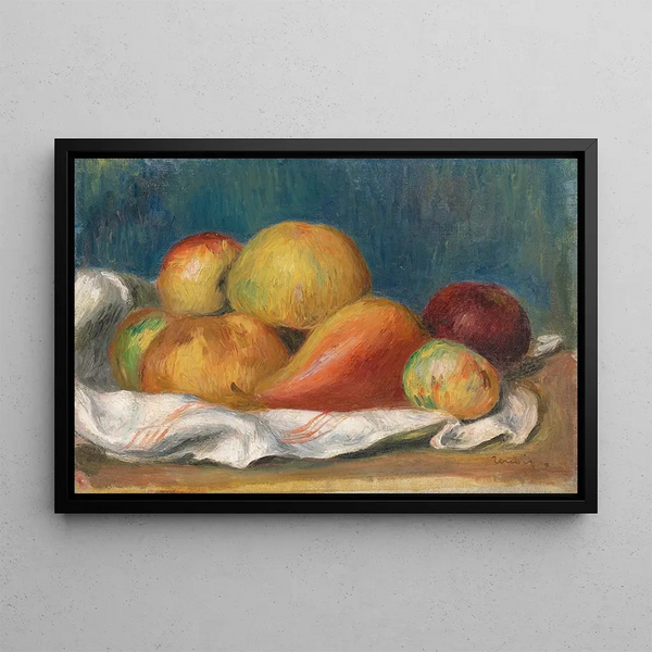 Still life with apples and pear - Pierre-Auguste Renoir — framed artwork on a wall