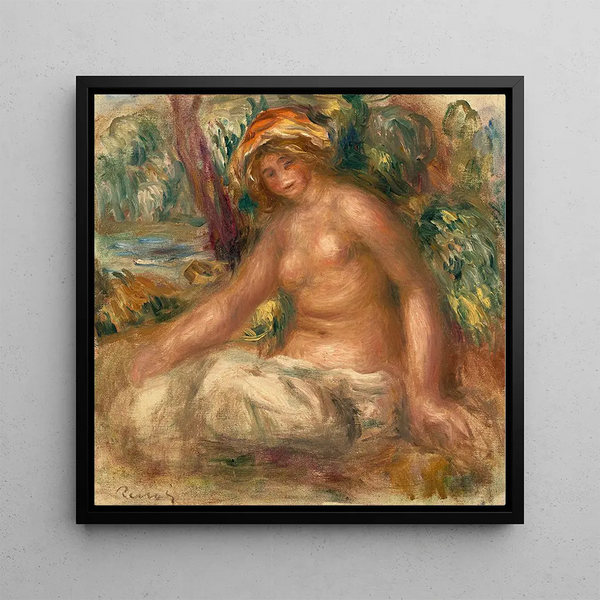 Nude Sitting - Pierre-Auguste Renoir — framed artwork on a wall