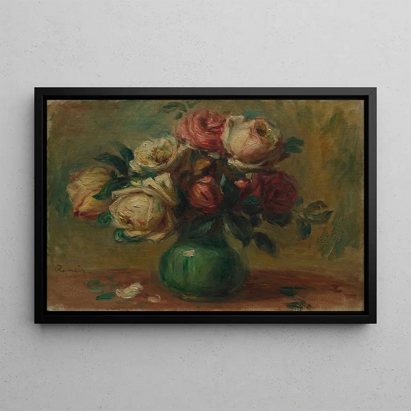 Roses in a Vase - Pierre-Auguste Renoir — framed artwork on a wall
