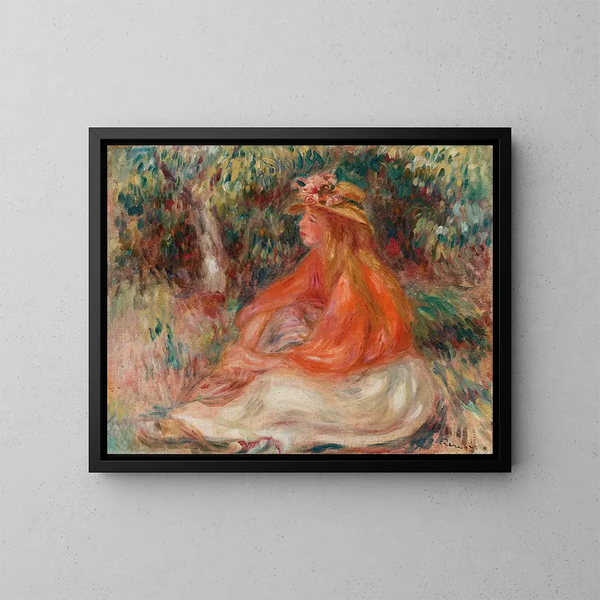 Woman sitting - Pierre-Auguste Renoir — framed artwork on a wall