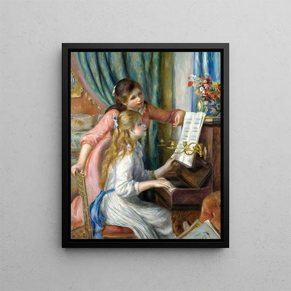 Two Young Girls at the Piano - Pierre-Auguste Renoir — framed artwork on a wall
