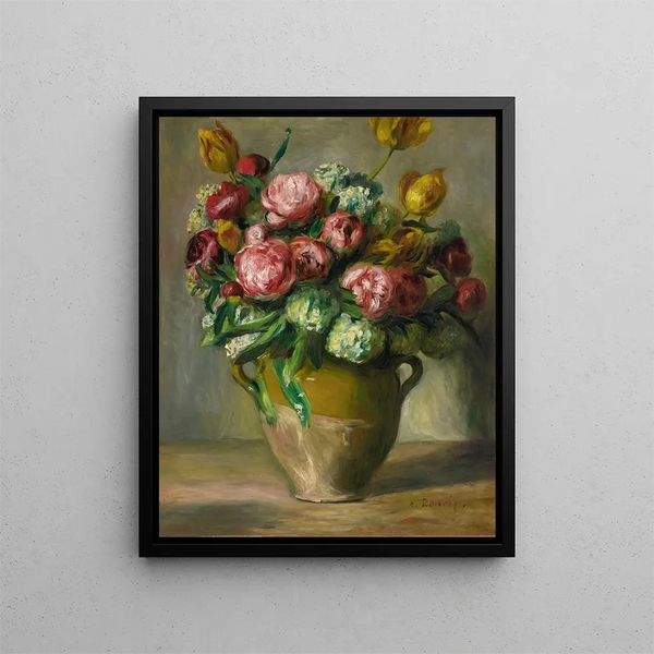Vase of Peonies - Pierre-Auguste Renoir — framed artwork on a wall