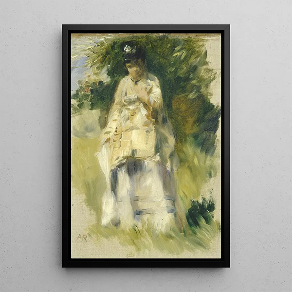 Woman standing near a tree - Pierre-Auguste Renoir — framed artwork on a wall