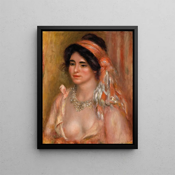 Woman with Black Hair Young woman with black hair bust - Pierre-Auguste Renoir — framed artwork on a wall