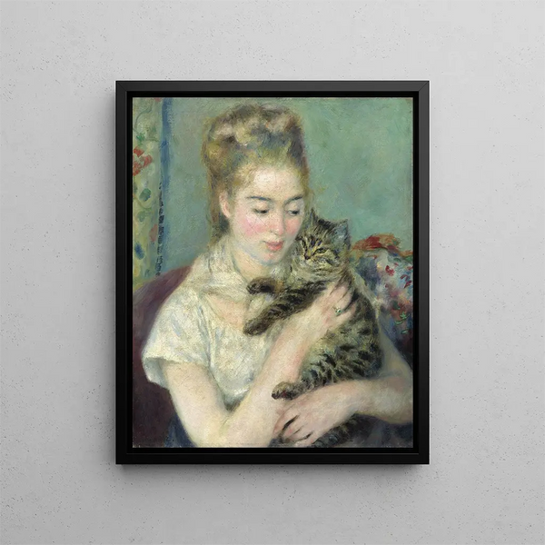 Woman with a Cat - Pierre-Auguste Renoir — framed artwork on a wall