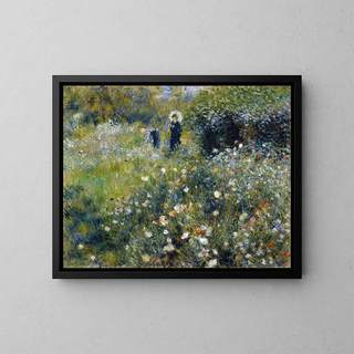 Woman with Umbrella in a Garden - Pierre-Auguste Renoir — framed artwork on a wall