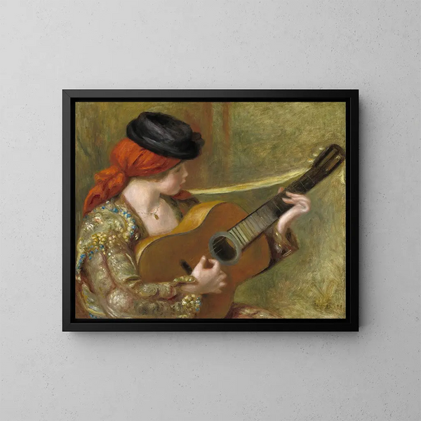Young Spanish woman with a guitar - Pierre-Auguste Renoir — framed artwork on a wall