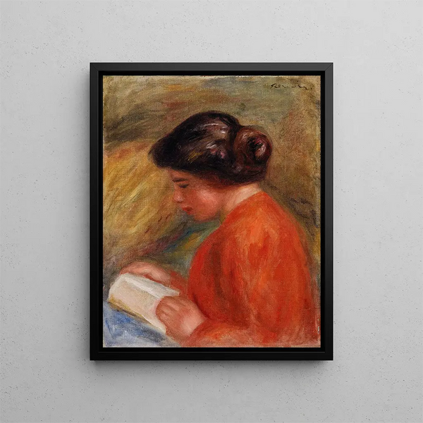 Young Woman Reading Young woman reading bust - Pierre-Auguste Renoir — framed artwork on a wall