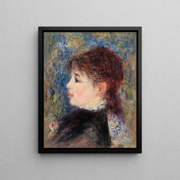 Young Woman with Rose - Pierre-Auguste Renoir — framed artwork on a wall