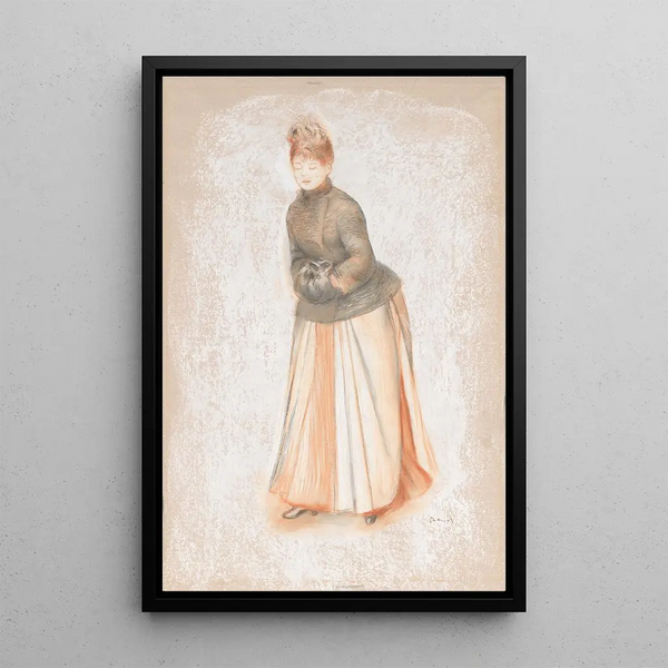 Young woman with a muff - Pierre-Auguste Renoir — framed artwork on a wall
