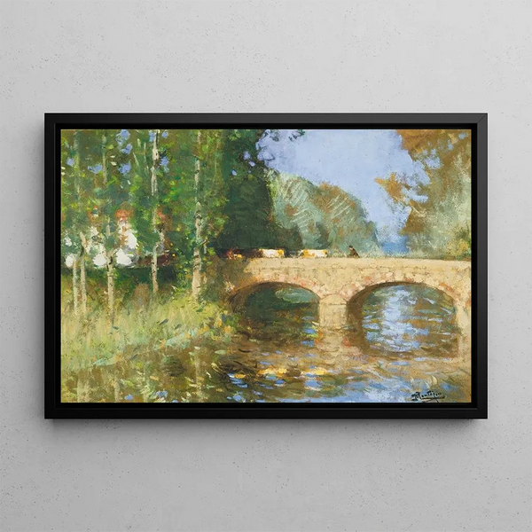 The Bridge over the River - Pierre-Eugène Montzin — framed artwork on a wall