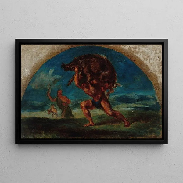 Hercules and the Erymanthian Boar after Delacroix - Pierre Andrieu — framed artwork on a wall