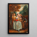a painting depicting a scene from Commedia dell'Arte with Columbine, Harlequin, and Pierrot - Pierre Antoine Quillard — framed artwork on a wall