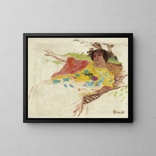 Woman in a bathrobe in a hammock - Pierre Bonnard — framed artwork on a wall