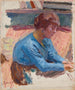a contemplative woman in a blue bodice - Pierre Bonnard — artwork view