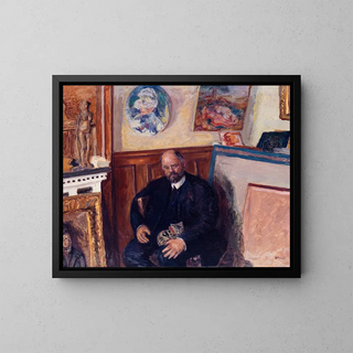 Portrait of Ambroise Vollard with the cat - Pierre Bonnard — framed artwork on a wall
