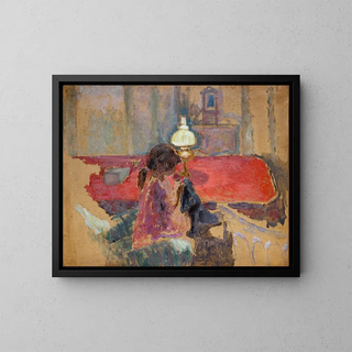 Woman with a Lamp - Pierre Bonnard — framed artwork on a wall
