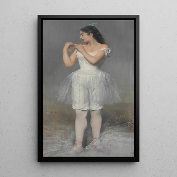 Ballerina adjusting her strap - Pierre Carrier-Belleuse — framed artwork on a wall