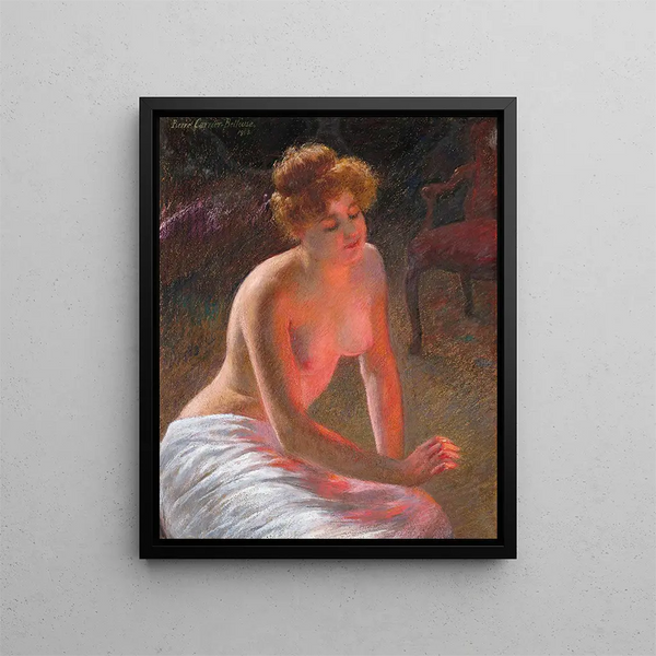 Contemplation à la lumière du feu - Pierre Carrier-Belleuse — framed artwork on a wall