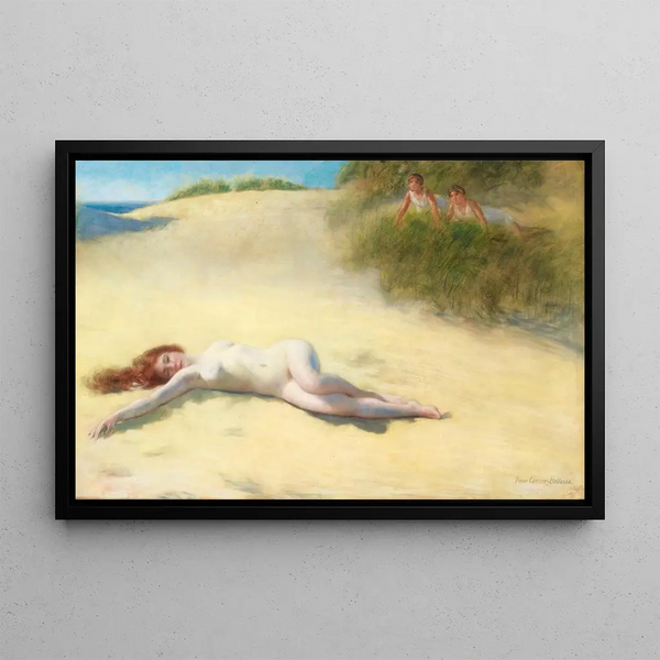 Nude Sleeping on a Beach - Pierre Carrier-Belleuse — framed artwork on a wall