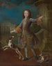 Portrait painting of Louis XV with two dogs - Pierre Gobert — artwork view