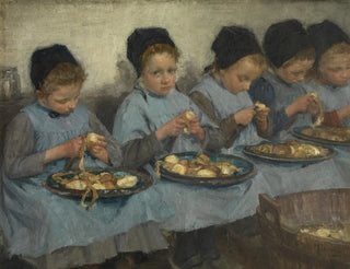 Farm girls peeling potatoes - Pierre Jacques Dierckx — artwork view