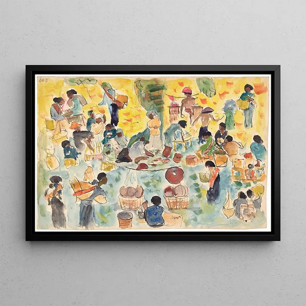 Market scene in the Dutch East Indies - Pierre Jean Apol — framed artwork on a wall
