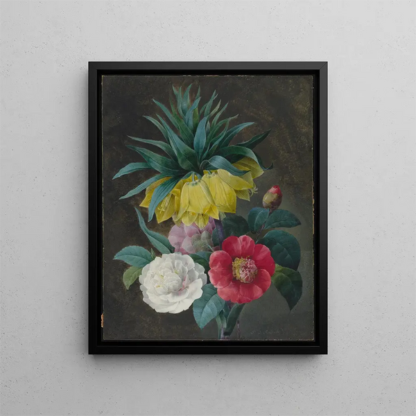 Four Peonies and an Imperial Crown - Pierre-Joseph Redouté — framed artwork on a wall