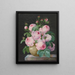 Roses roses dans un vase - Pierre Joseph Redouté — framed artwork on a wall