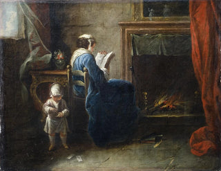 Woman reading in front of a fireplace - Pierre Parrocel — artwork view