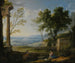 Classic landscape painting with ancient ruins and figures in the foreground - Pierre Patel the Elder — artwork view