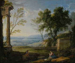 Classic landscape painting with ancient ruins and figures in the foreground - Pierre Patel the Elder — artwork view