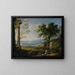 Classic landscape painting with ancient ruins and figures in the foreground - Pierre Patel the Elder — framed artwork on a wall