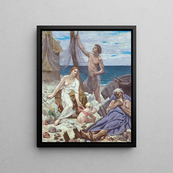 The Fishermen's Family - Pierre Puvis de Chavannes — framed artwork on a wall