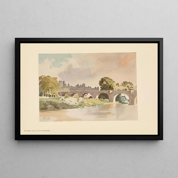 The Old Bridge of Carcassonne and the City Walls - Pierre Vignal — framed artwork on a wall