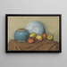 Apples, round pot and plate on a table - Piet Mondrian — framed artwork on a wall