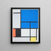 Composition with a large blue, red, black, yellow, and gray airplane - Piet Mondrian — framed artwork on a wall