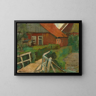 Agricultural building painting with bridge - Piet Mondrian — framed artwork on a wall