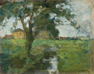 Landscape painting with tree in the foreground and irrigation ditch - Piet Mondrian — artwork view