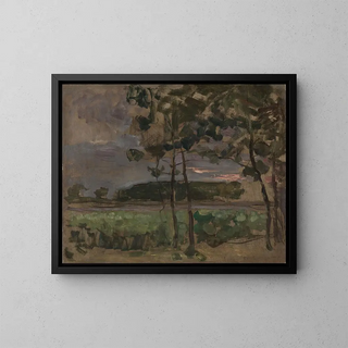 Field with Young Trees in the Foreground - Piet Mondrian — framed artwork on a wall