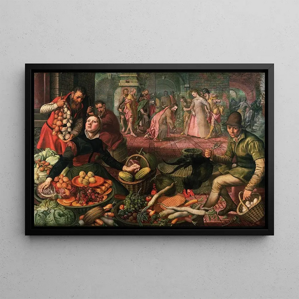 The Christ and the adulteress - Pieter Aertsen — framed artwork on a wall