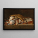 Hunting still life painting with poultry in a wicker basket - Pieter Andreas Rysbraeck II — framed artwork on a wall