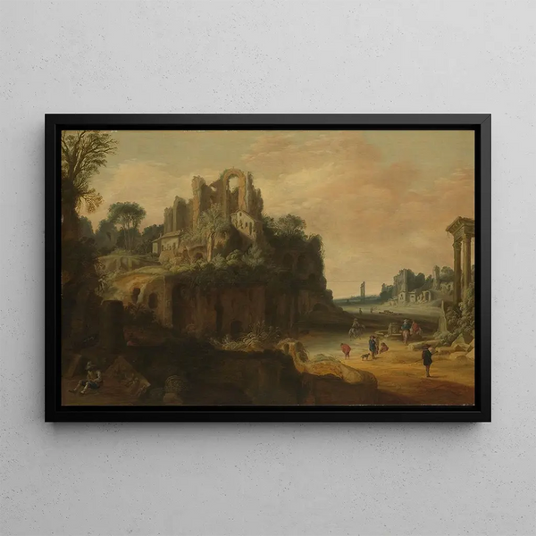 Roman landscape with ruins - Pieter Anthonisz van Groenewegen — framed artwork on a wall