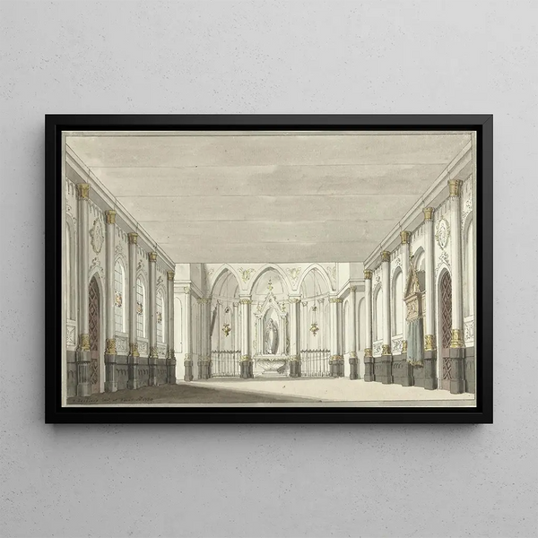 Project for a theater decor of an interior of a church - Pieter Barbiers — framed artwork on a wall
